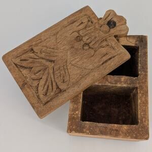 Primitive Carved Wooden Box Lidded Trinket Storage Indian Spice Rustic Stash VTG
